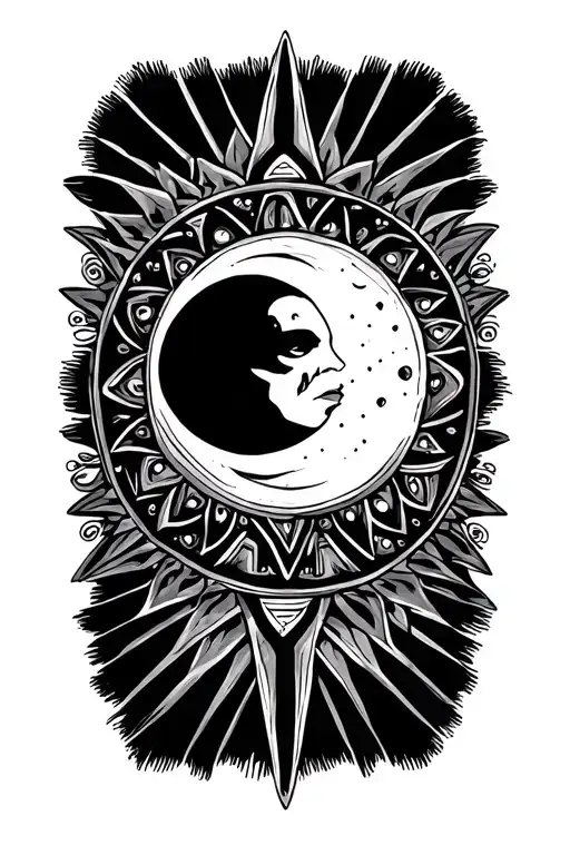 "sun and moon" Aztec tattoo design idea