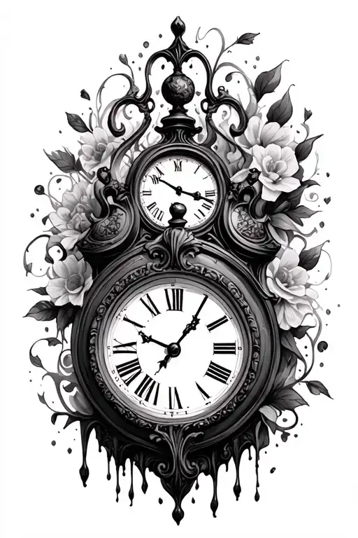 Alice and wonderland clock melting tattoo design idea