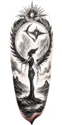 freya goddes and lightining storm and vegvisir and nature tattoo design idea