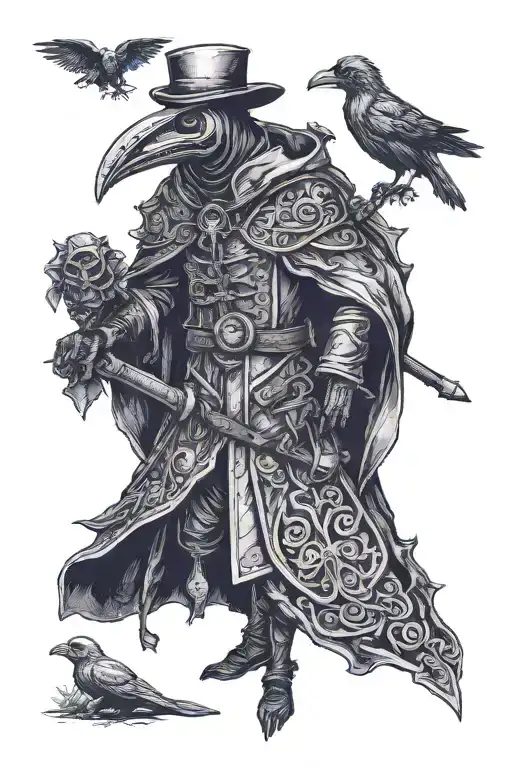 medieval  plague doctor full body tattoo design idea