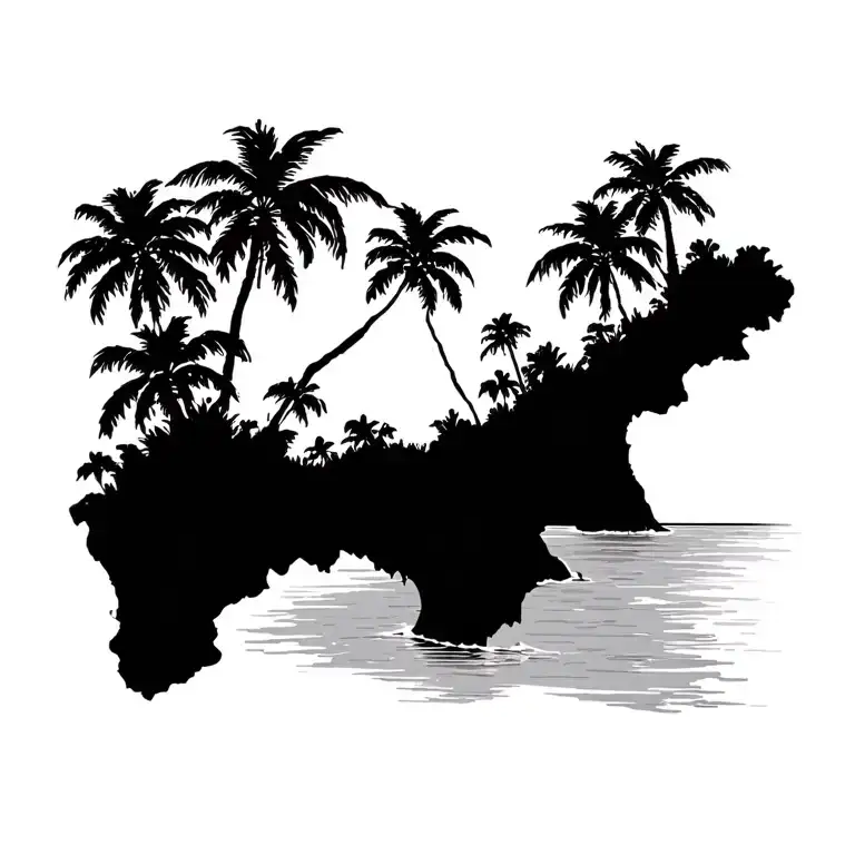 trinidad island outline with the chaconia going vertical tattoo design idea