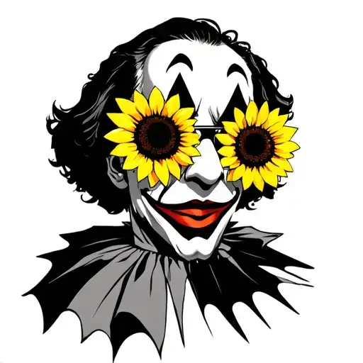Art the clown from terrifier wearing sunflower sunglasses tattoo design idea