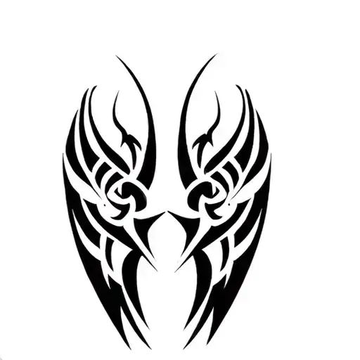 Black and white lower torso tattoo inspired by tribal tattoos. The design is a combination of cyber and tribal with two  tattoo design idea