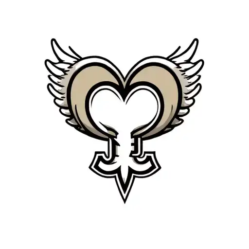 New Orleans saints logo with heart behind logo and surrounded by wings tattoo design idea