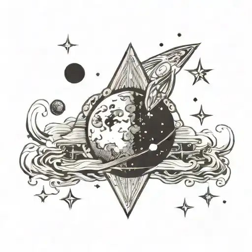 Full moon, Orion's nebula, M45, Andromeda galaxy, Mirach tattoo design idea