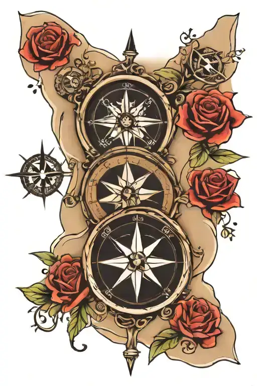 footprints in the sand with compass rose tattoo design idea