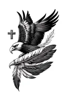 Christian element with eagle feathers with Native American elemnts tattoo design idea