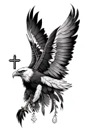 Christian element with eagle feathers with Native American elemnts tattoo design idea