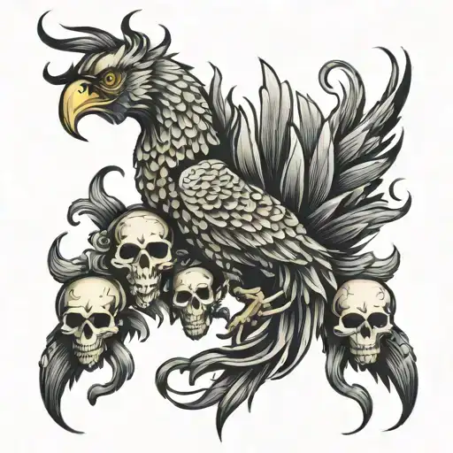 Chinese Phoenix with skulls tattoo design idea