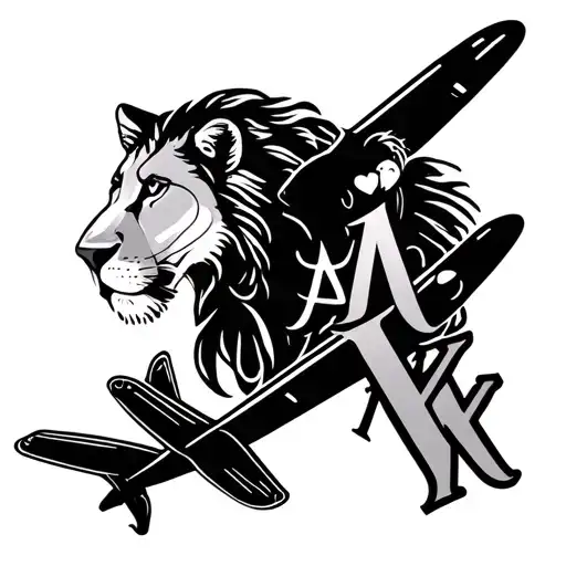 heart airplane andzodiac sign leo with letter A and K tattoo design idea