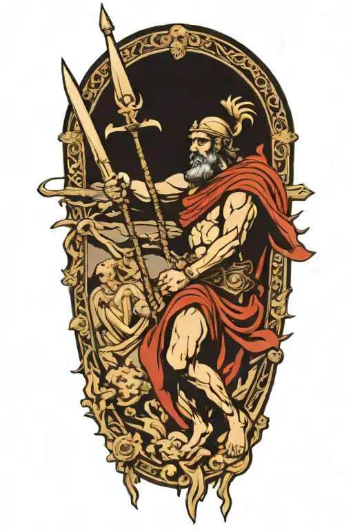 odysseus with spear greek tattoo design idea