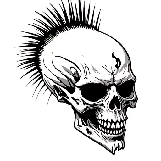 punk scull mohawk tattoo design idea