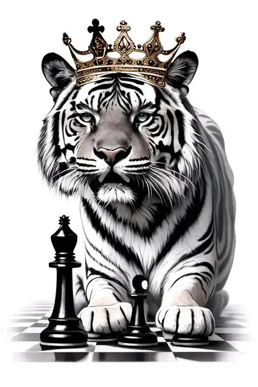 tiger with crown above chess board tattoo design idea