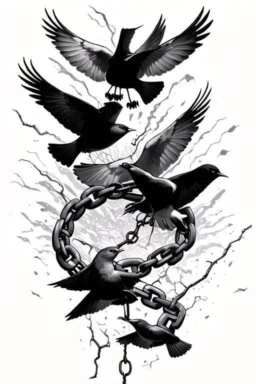 broken chain and birds flying away tattoo design idea