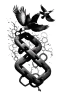 broken chain and birds flying away tattoo design idea