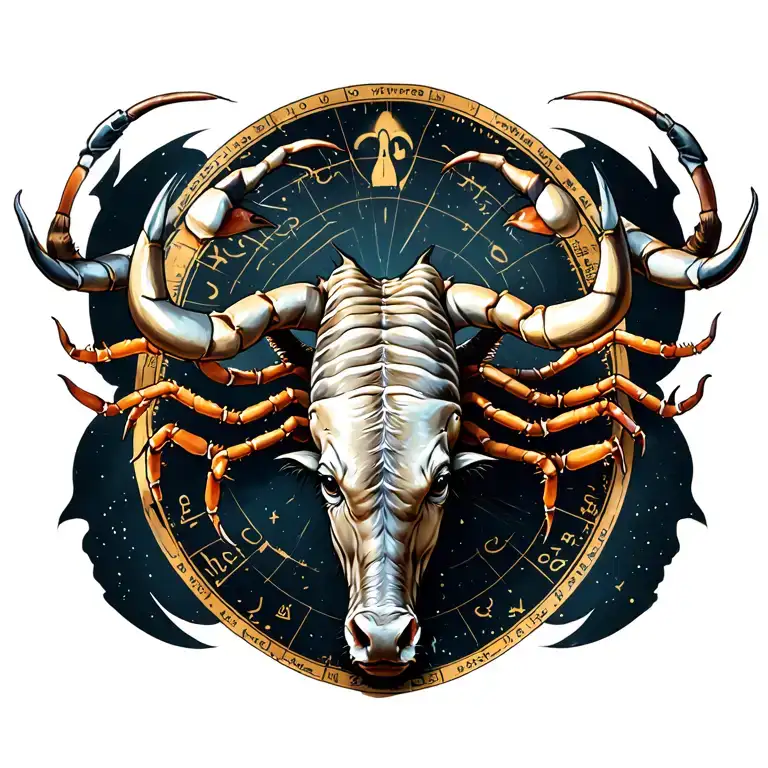 Tattoo for women's lower back with a bull a scorpion and cancer (Astrology sign) tattoo design idea