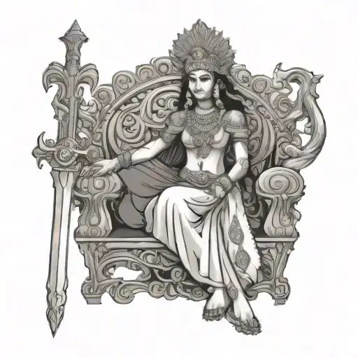 indian empress on throne holding a sword tattoo design idea