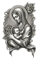 virgin mary holding baby jesus tattoo design idea