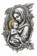 virgin mary holding baby jesus tattoo design idea