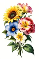 sunflower, tulip, carnation, geranium, honeysuckle, marigold, lily, daffodil, and tattoo design idea