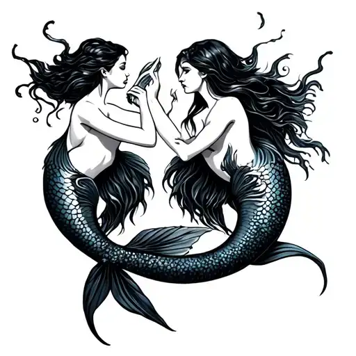 pisces mermaids forming tattoo design idea