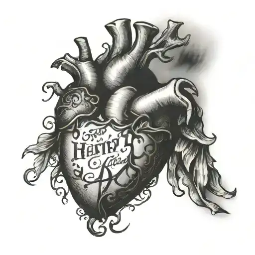 heart in hand  old English font tattoo design idea