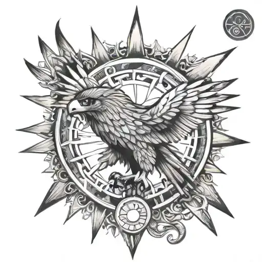 hawk kurdish sun tattoo design idea