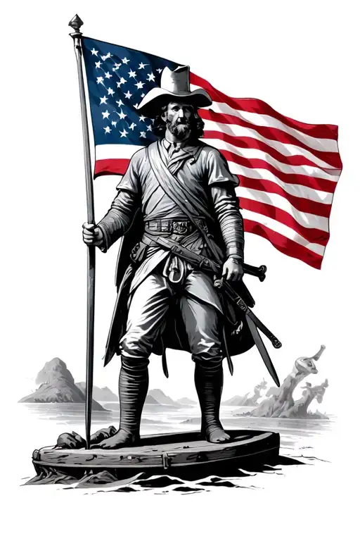 1776 flag with minuteman tattoo design idea