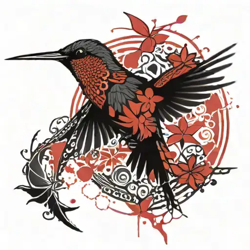 A tribal design incorporating elements of hummingbirds, Chicago, and samurais, representing all your favorite things in one tattoo tattoo design idea