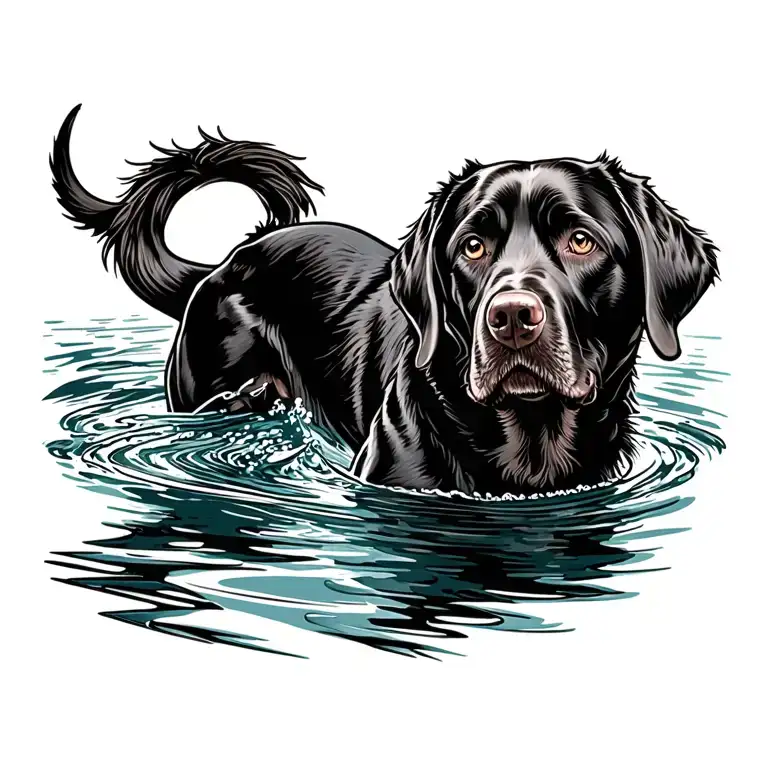 Dog black english labrador retriever swimming memorial tattoo design idea