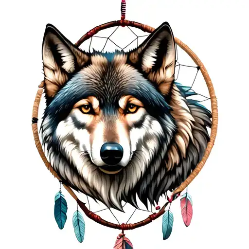 wolf head and dreamcatcher tattoo design idea