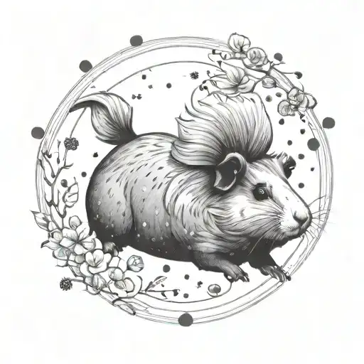 whymsical guinea pig flying tattoo design idea
