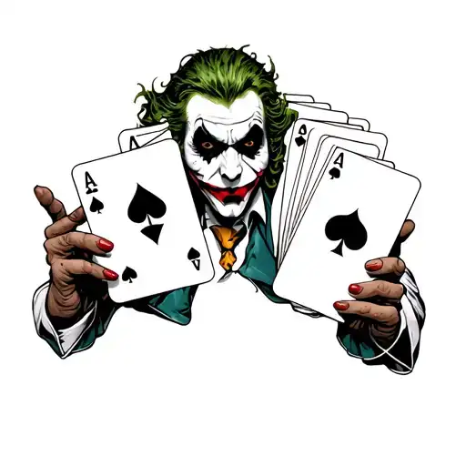 Joker with cards in black and white hands tattoo design idea