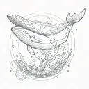 whale swimming through circle of broken glass tattoo design idea