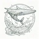 whale swimming through circle of broken glass tattoo design idea
