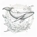 whale swimming through circle of broken glass tattoo design idea