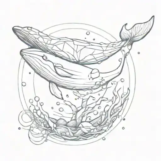 whale swimming through circle of broken glass tattoo design idea