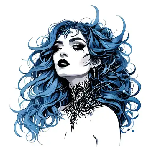 nyx goddess blue hair tattoo design idea