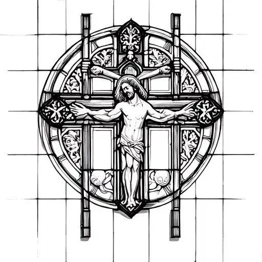 Jesus Cross and cologne cathedral stained glass window tattoo design idea