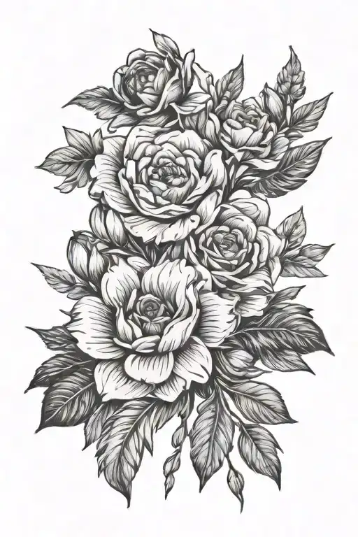January May July November birth flower bouquet tattoo design idea