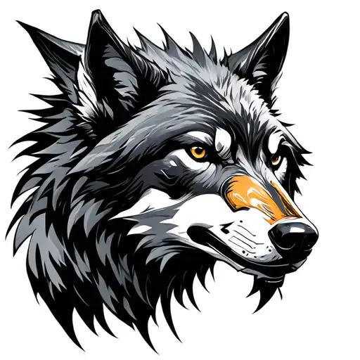 mechanical Steampunk Wolf tattoo design idea