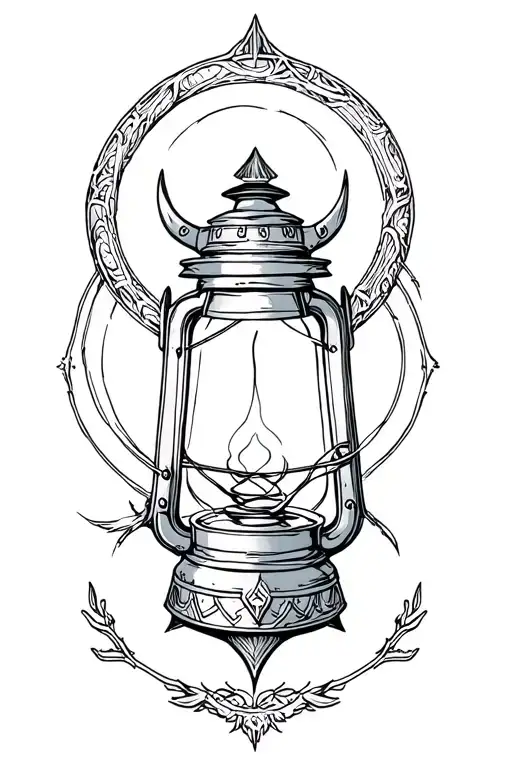 circle with a lit lantern in the middle, Viking themed tattoo design idea