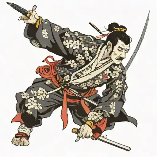 Ronin, the one-sword dance that cuts the Sakura with one sword tattoo design idea