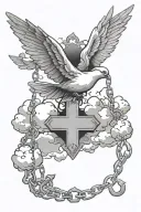 Clouds and doves, cross with chain tattoo design idea