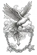 Clouds and doves, cross with chain tattoo design idea