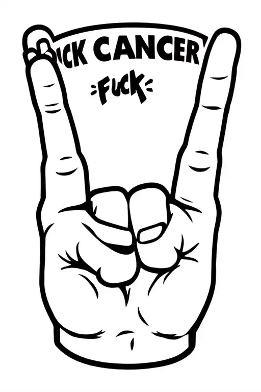 baby sticking up middle fingers saying fuck cancer tattoo design idea