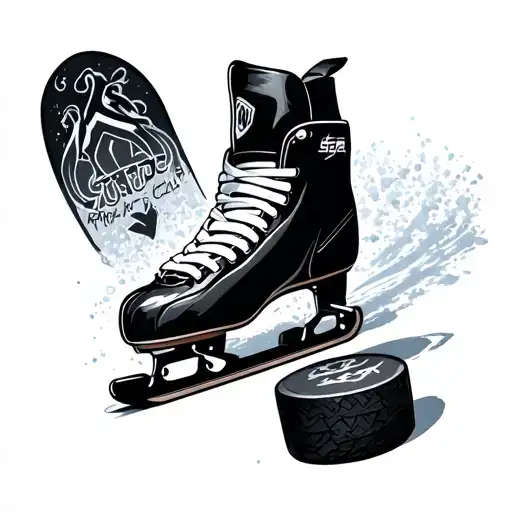 ice skate ice Board with plexiglass zamboni 650 and puck  tattoo design idea
