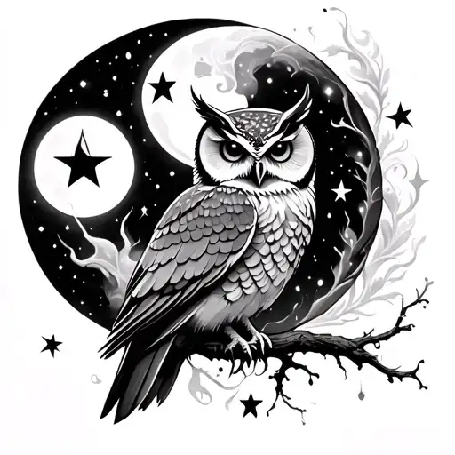 Nyx Goddess owl moon stars and mist tattoo design idea
