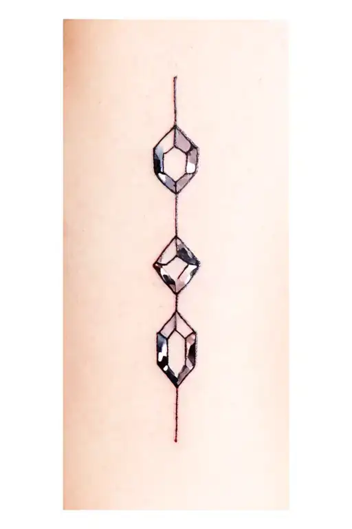 A minimalist tattoo design of a Gemini sign made out of May birthstones, with a black-grey style tattoo design idea