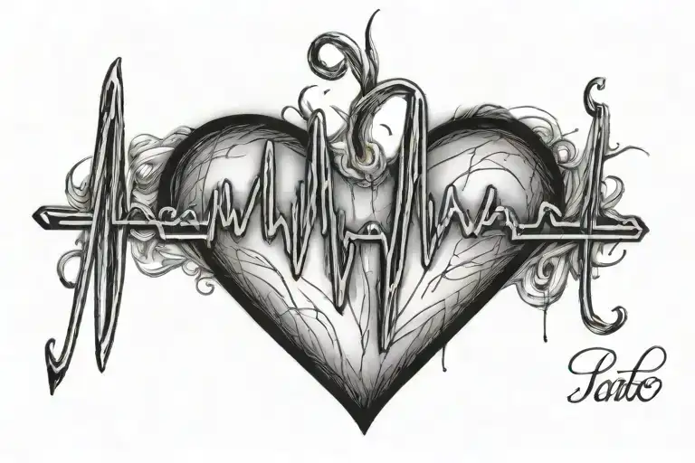 heartbeat line forming into cursive name written tattoo design idea